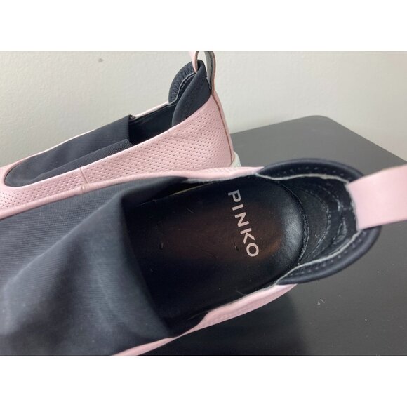 Pinko Pink/Black/White Leather Sneakers 5 - Picture 4 of 6